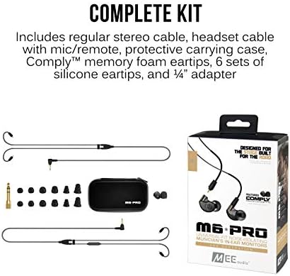 MEE audio M6 PRO In-Ear Monitor Headphones – 2 nd Gen Model with Superior Sound Quality, Customizable Fit Memory Wire Earhooks, and Durable Replaceable Cables for Professional Musicians – Noise Isolation Earbuds with Dual Cord Options (Black) – Perfect for Live Performances and Studio Recording