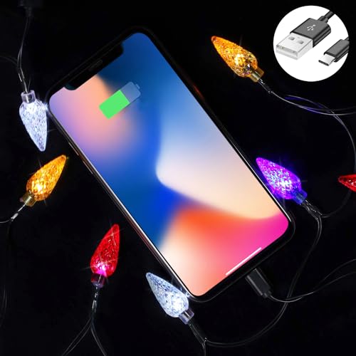 Festive LED Holiday Charging Cables – MACLARONX 2 Pack USB-A to Type-C 55″ Charger with 10 Decorative Bulbs for Fast Charging Compatibility with Samsung and Android Devices – Perfect for Christmas Decor and Efficient Power Solutions