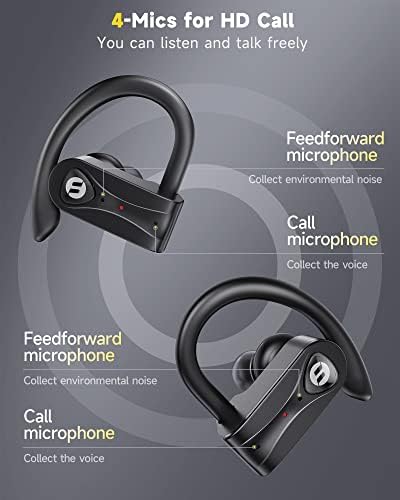 Elevate Your Audio Experience with Advanced Bluetooth Noise-Canceling Headphones Featuring 4 Mics for Crystal Clear Calls, Immersive Bass, 60 Hours Playtime – Wireless Charging Case & LED Display for Sports and Workouts with Secure Earhooks for Ultimate Comfort