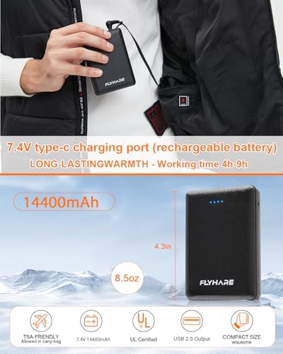 Flyhare Premium Heated Vest Battery Pack – Lightweight Portable Power Bank with Fast USB-C Charging, Ideal for Outdoor Activities and Daily Commutes – Stay Warm and Connected Effortlessly