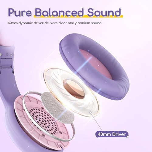 Kid-Friendly Foldable Wired Headphones with Microphone – Volume Limiting Safety (85/94 d B) for Hearing Protection, Share Port for Collaborative Audio, Ideal for Tablets, PCs, and School Use – Enhanced Type C Compatibility for Optimal Sound Quality and Comfort