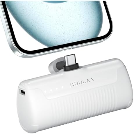Compact Kuulaa 4500 m Ah Portable Phone Charger with Integrated USB-C Plug – Ultimate Travel Power Bank for i Phone 15/16, Samsung S22/S23 & Android Devices – Fast Charging, Lightweight Design for On-the-Go Convenience