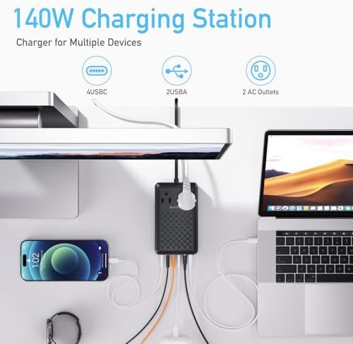 Next-Gen 140 W Ga N III 8-in-1 USB-C Fast Charging Hub – High-Efficiency Power Adapter for Mac Book, i Phone 16, Galaxy S24 & More – Ultra-Compact Design with PD 65 W Laptop Compatibility – Versatile Multi-Device Charging Solution for Home, Office, and Travel