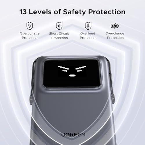 UGREEN Uno Magnetic Power Bank – 5000 m Ah Wireless Charger with 20 W Fast Charging, Foldable Stand & TFT Display for i Phone 16/15/14/13/12 Series – Ultimate On-the-Go Power Solution in Sleek Black Design