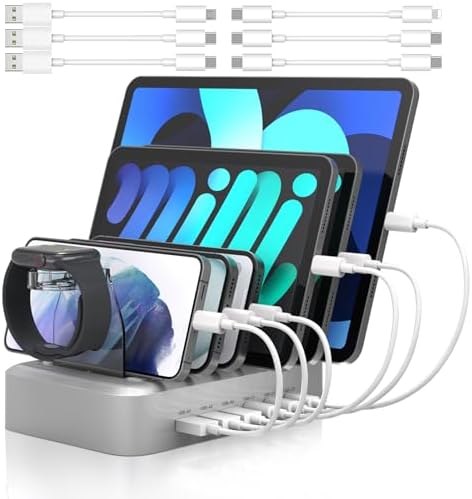 MSTJRY 90 W 6-Port USB C Fast Charging Station – Multi-Device Power Hub with Adjustable Organizers for i Phone, i Pad, Tablets & More – High-Speed PD Charger Dock for Home, Office & Classroom Efficiency