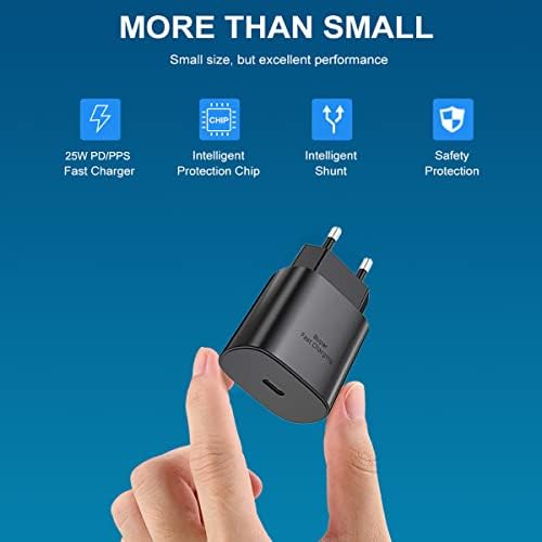 25 W European USB Type C Fast Charger with 6.6 ft Cable – Ideal for Samsung Galaxy & i Phone – Compact Travel Adapter with PD/PPS Technology for High-Speed Charging Across Europe – Universal Compatibility for Quick Power Solutions