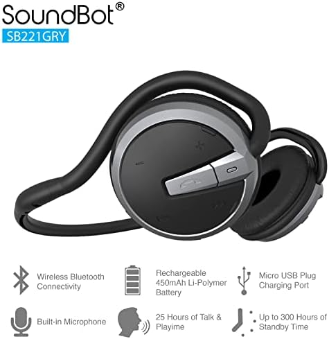 Soundbot SB221 HD Bluetooth 4.0 Sports-Active Earbuds – 20 H Music, 25 H Calls, Sweat-Resistant Ergonomic Fit, Voice Command Ready, Enhanced Compatibility for Fitness Enthusiasts – Unmatched Sound Quality & Freedom of Movement in Black