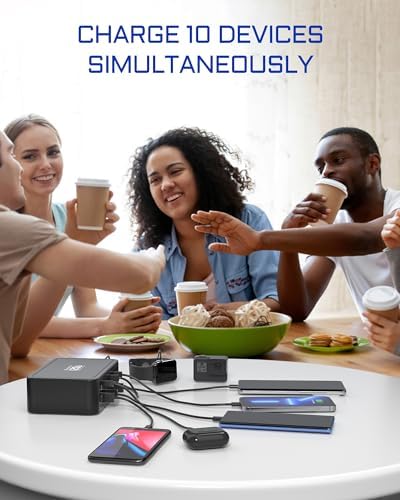 Ultimate 10-Port USB & USB-C Fast Charging Station – 120 W Multi-Device Power Hub with PD3.0 & QC3.0 for i Phone 15/14/13/12, i Pad Air/Pro, Galaxy – Sleek White Design for Home and Travel Efficiency