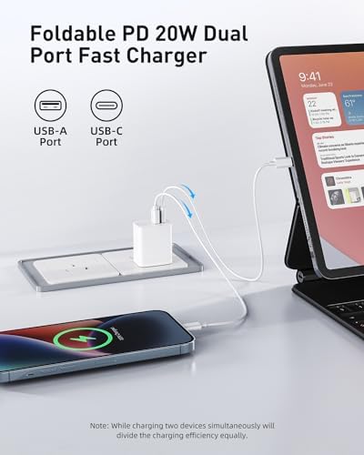 20 W Dual Port USB-C Wall Charger Block – Fast Charging Adapter with Foldable Plug for i Phone 15/15 Pro/14/14 Pro Max/13, Galaxy, i Pad, Google Pixel – Compact Travel Essential for Dual Device Power Delivery
