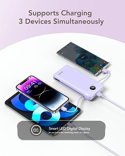 VRURC 20000 m Ah Pink Portable Charger – Fast Charging Power Bank with Built-in Wall Plug & Cables, LED Display, 4 Outputs & Dual Inputs for Effortless Travel Charging Solutions, Ideal for Busy Lifestyles and Enhanced Device Compatibility