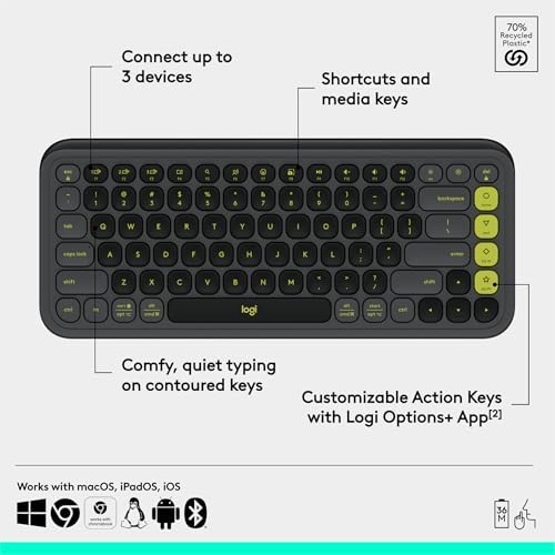 Elevate Your Workspace with the Logitech POP ICON Wireless Bluetooth Keyboard – Stylish Graphite & White Design, Effortless Multi-Device Switching, Comfortable Low-Profile Typing, and Customizable Keys for Enhanced Productivity on Laptops, Tablets, and PCs