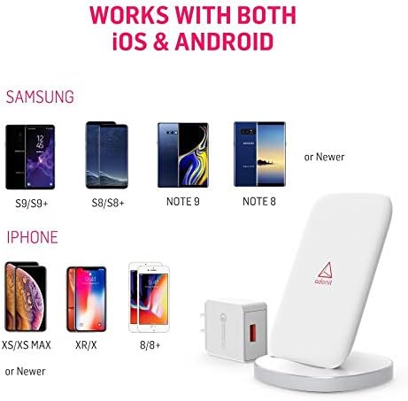Adonit Qi-Certified Wireless Charging Stand – Ultra-Fast Charger for i Phone 12/11 Series & Galaxy S20/S10/Note 10 with Bonus QC Adapter – Elegant Design for Efficient Home & Office Power Management