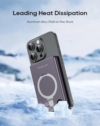 Kuulaa 10000 m Ah Magnetic Power Bank with LED Display – PD 20 W Fast Charging, Ultra-Slim Portable Charger for i Phone 16/15/14/13/12 – Mag Safe Wireless Battery Pack with Built-in Stand for Enhanced Mobility and Convenience