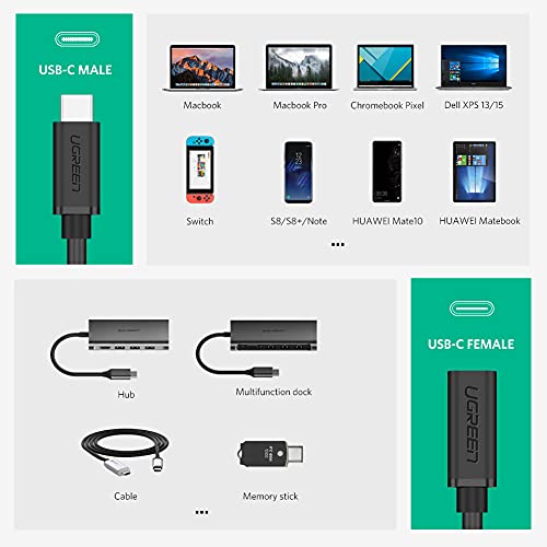 UGREEN 10 Gbps USB Type C Extension Cable – Fast Charging Adapter for Seamless Connectivity with Mac Book Pro, i Pad Pro, Dell XPS, Surface, and More – 1.5 FT High-Speed USB 3.2 Male to Female Extender for Enhanced Performance and Versatility
