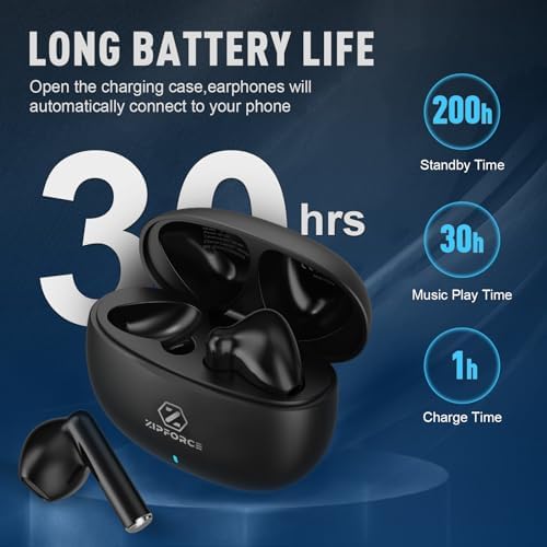 ZIPFORCE Bluetooth 5.3 True Wireless Earbuds with ENC Microphones – IPX6 Waterproof, Lightweight Design, 40-Hour Playtime, Touch Control Headphones for Seamless Audio Experience and Crystal-Clear Calls