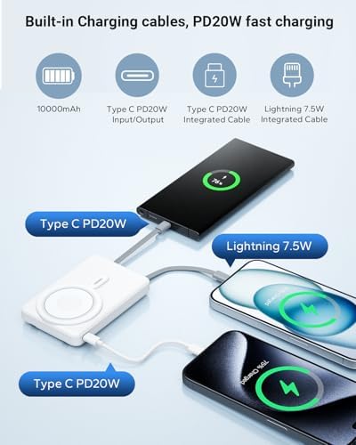 Revolutionary Mag Safe 10000 m Ah Power Bank: 5-in-1 Magnetic Wireless Charger for i Phone 12-16 Models & Apple Watch – Fast Charging with Built-in Stand for Ultimate Portability and Convenience