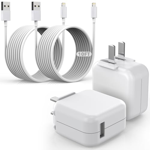 Ultimate 10-Foot Fast Charging Duo for i Pad & i Phone – Dual 12 W Foldable Travel Chargers with Extra Long USB to Lightning Cables – Perfect for Travelers Seeking Enhanced Compatibility and Portability