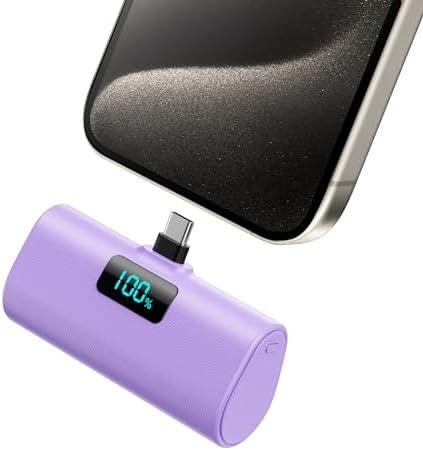 Compact 5200 m Ah Power Bank with Built-In USB-C for i Phone 15 and Samsung Devices – Fast Charging, LCD Display, Lightweight Red Design for On-the-Go Convenience and Enhanced Compatibility