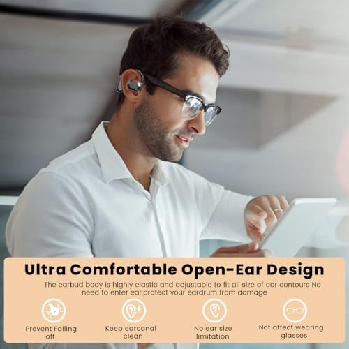 Experience Unmatched Audio Freedom with Open Ear Bluetooth Earbuds Featuring AI Technology – 60 Hours of Continuous Playtime, IPX7 Waterproof Design, and User-Friendly Touch Controls for Active Lifestyles – Ergonomically Crafted Sport Headphones Perfect for Running and Outdoor Adventures – Ultimate Device Compatibility in a Sleek Black Finish