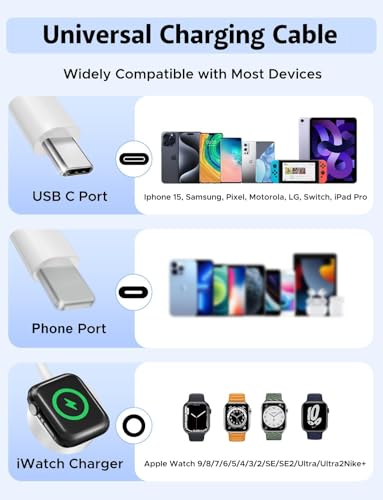 Advanced 3-in-2 Multi Charging Cable for Apple Watch & Galaxy S23 – Premium Fast USB C/A Charger, 4-Foot Length, Perfect for Ultra/Series 10-2, Ultimate Convenience for Tech-Savvy Professionals and Travelers