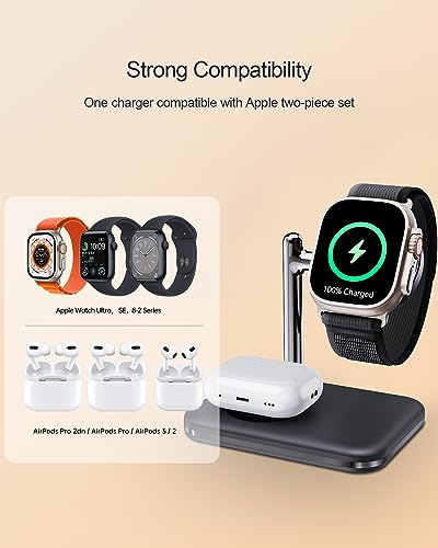 Dual Charging Dock for Apple Watch & Air Pods – Portable 2-in-1 Charger Stand with Fast Charging Capability, Compatible with All Apple Watch Series Ultra/10/9/8/7/6/SE/5/4/3 and Air Pods Pro/4/3/2/1 – Sleek Foldable Design for Travel and Space-Saving Solutions