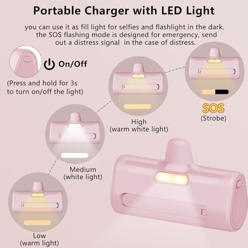 LUCKYDUO Ultra-Compact 5000 m Ah Portable Power Bank with Built-In Phone Holder & LED Light for i Phone – Essential Travel Charger with LCD Battery Indicator, Compatible with i Phone 14/13/12/11/XR/SE/8/7 Pro Max – Stay Charged Anywhere