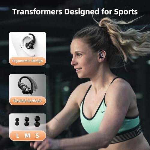 XINLINSHOE Bluetooth 5.4 Sport Earbuds with LED Charging Case – 65 Hours of Playtime, Industry-Leading Noise Cancellation for Ultimate Focus, Ergonomic Over-Ear Design for Secure Comfort in Workouts and Running – Ideal for Fitness Enthusiasts and Active Lifestyles