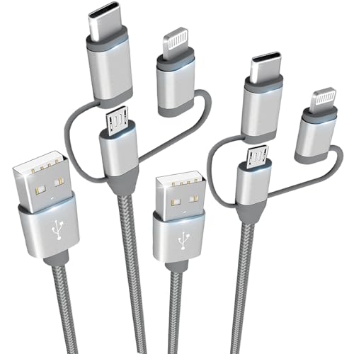 Versatile Apple MFi Certified 3 in 1 Charging Cable Adapter – Lightning, Type-C, and Micro USB Compatibility for i Phone 16/15/14, i Pad, and More – Durable and Fast Charging Solution (2 Pack, 3.5 ft) – Essential Tech Accessory for Home, Office, and Travel