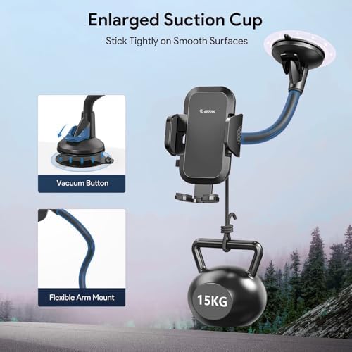 Esoulk Secure Grip 360° Rotating Car Phone Holder with Strong Suction Cup & Adjustable Long Arm – Universal Compatibility for i Phone, Samsung, Android & GPS – Enhanced Safety & Convenience for Drivers