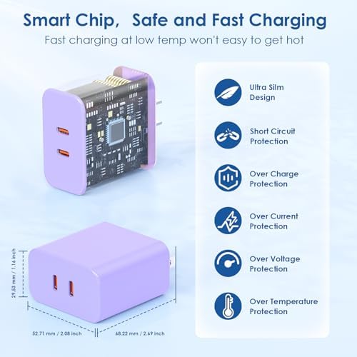 Essri 45 W PD 3.0 Ultra-Fast Charger Duo with 10 FT USB-C Cable – Premium Charging Solution for i Phone 16/15 Pro Max and Mac Book – High-Efficiency Power Delivery, Multi-Voltage Compatibility (20 V/2.25 A, 15 V/3 A, 12 V/2 A) – Perfect for On-the-Go Charging and Enhanced Device Performance