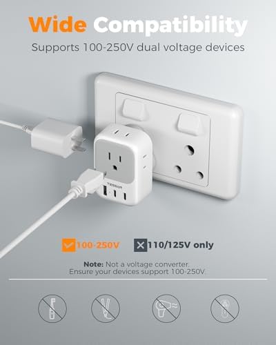 TESSAN Universal European Travel Power Adapter – 3 High-Speed USB Ports (2 USB-C) & 4 AC Outlets for Seamless Device Charging Across France, Germany, Spain, Greece & More – Compact Multi-Port Solution for Global Travelers – Ultimate Type E/F Plug Converter for Efficient Connectivity