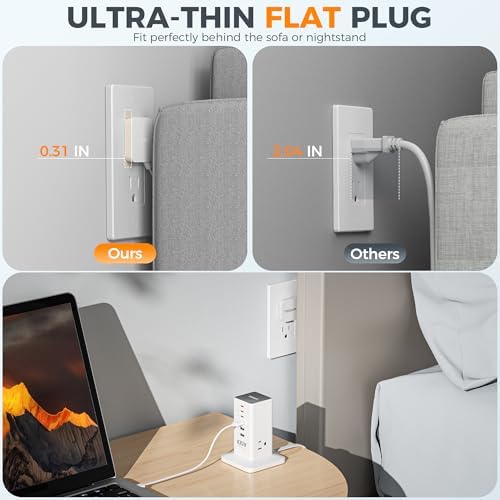 TESSAN 9-in-1 Powerful USB Charging Station – PD 65 W Multi-Device Charger Block for i Phone 15/16, Mac Book & Tablet – Fast, Efficient Power Delivery with 3 AC Outlets – Compact Travel & Home Office Accessory – Enhanced Compatibility & Safety Features