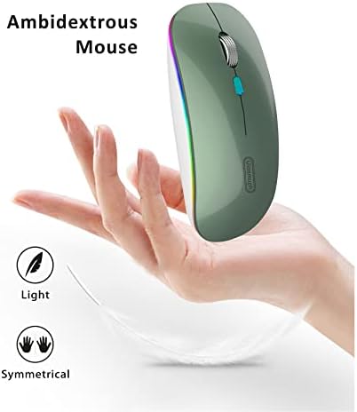 Uiosmuph G12 Slim Rechargeable LED Wireless Silent Mouse – Ultra-Portable USB Optical Computer Accessory with Type C Adapter for Seamless Compatibility and Noise-Free Operation in Blackish Green