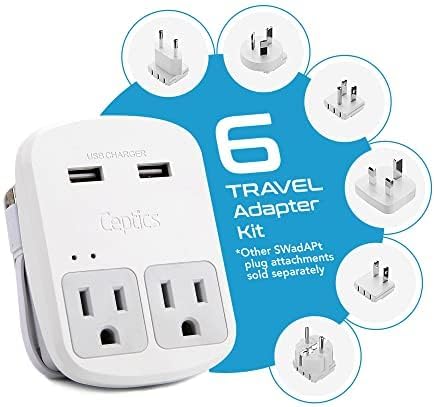 Global Travel Power Adapter – Ceptics 6-in-1 Charger with Dual USB-A & Triple USB-C Ports for Lightning-Fast Charging – Universal Compatibility for USA, EU, UK & AUS Electronics – Ideal for Smartphones, Laptops & Cameras – UP-30 KU-BL for Efficient Multi-Device Charging Solutions