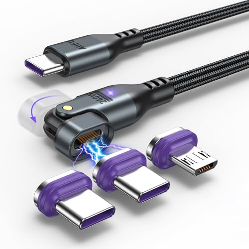 AUFU 240 W Magnetic Charging Cable – 16 PIN, 6 ft USB-C Charger with 180° Rotating Head for i Phone 15/16, Mac Book, i Pad, and Samsung Galaxy – Rapid Charging & Data Transfer – Durable, Tangle-Free Design for On-the-Go Convenience