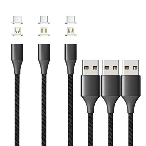 N. NETDOT 2-in-1 Magnetic Charging Cable – Nylon Braided Fast Charger for USB-C & Micro-USB Devices (3.3 ft/2 Pack Black) – Effortless Connectivity & Enhanced Durability for Streamlined Charging Solutions