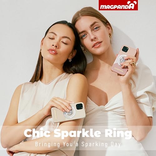 Glamorous Diamond White Magnetic Phone Ring Holder for Mag Safe – Chic Glitter Grip with Versatile Adjustable Kickstand for i Phone 12-16 Pro Max Plus – Ultimate Stability and Effortless Connectivity for Enhanced User Experience