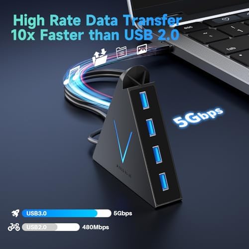 Maximize Your Device Connectivity with the Stylish Dark Purple USB C Hub Tower – 4-Port Splitter Adapter Featuring 2 FT Cable for Mac Book, i Mac, and Surface – High-Speed USB 3.0 Hub for Effortless Multi-Device Management and Enhanced Productivity