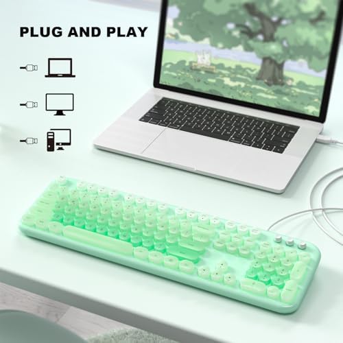 Retro-Inspired Full Size Typewriter Keyboard with Number Pad – Wired USB Keyboards for Windows 7, 8, 10, 11 | Enhance Your Typing Experience with Classic Charm and Modern Efficiency | Perfect for Home and Office Use