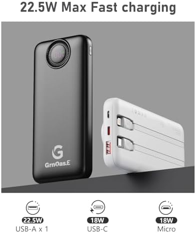 Ultimate Dual 10,000 m Ah Fast Charging Power Bank with Integrated Cables – Versatile Portable Charger for i Phone, Android, and More – 22.5 W High-Speed Charging with 4 Outputs, Airline-Approved Safety Features, Perfect Travel Companion for All Your Devices
