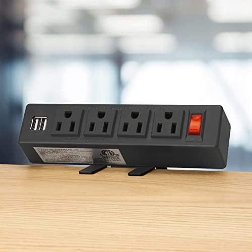 HHSOET Desktop Clamp Power Strip with USB Charging Ports – 4 AC Outlets & 6 ft Cord for Seamless Power Access – Ideal Surge Protector for Home Office, Gaming, and Study Spaces – Sleek Black Design for Enhanced Desk Organization and Convenience