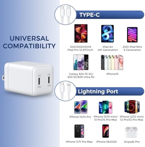 Power Up Anywhere: 20 W Dual Port Foldable Charger Bundle for i Phone 15/16 & Type C Devices – Includes 6.6 ft Fast Charging Cable for Ultimate Flexibility & Performance – Compact Design for Easy Storage and On-the-Go Convenience