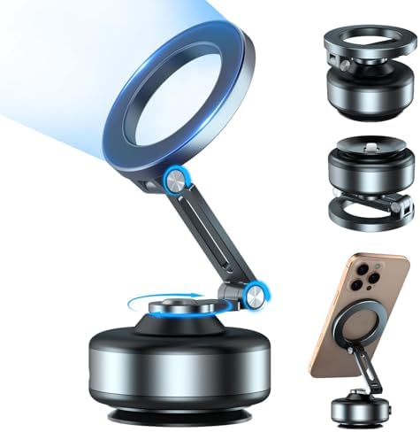【Upgrade】 Electric Vacuum Magnetic Phone Holder for Car, 360° Rotating Electric Vacuum Magnetic Car Phone Mount for iPhone 16/15/14/13/12 for Shower/Car/Mirror/Smooth Surfaces – Enhanced Compatibility and Speed