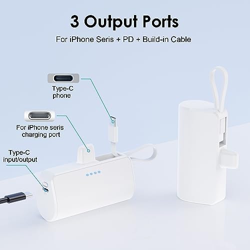 Ultra-Compact 5200 m Ah Power Bank with Built-in USB-C Cable – High-Speed Mini Charger for i Phone 15/14/13/12/XR/8/7/6 & Android Devices – Perfect On-the-Go Backup Solution for Busy Lifestyles with LED Battery Indicator and Enhanced Compatibility