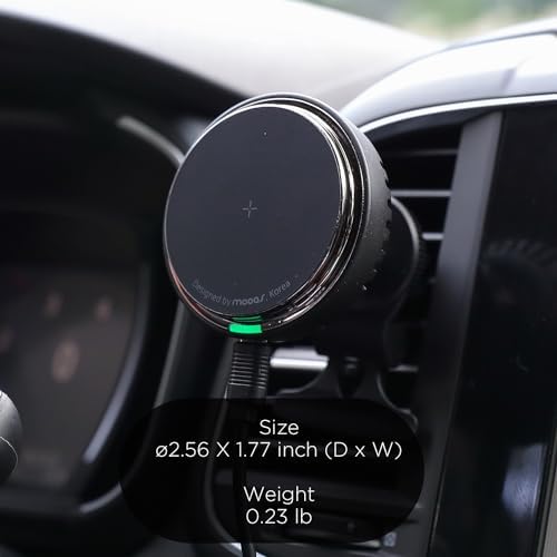 Mooas 15 W Fast Wireless Car Charger with Magnetic Air Vent Mount – Enhanced Stability, Built-in Cooling Fan, and Universal Compatibility for i Phone, Galaxy, LG – Effortless Charging Experience on the Go