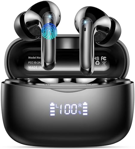 Cutting-Edge Bluetooth 5.3 Wireless Earbuds with Quad HD Microphones – 56-Hour Extended Playtime for Non-Stop Sound, IPX7 Waterproof Design for Active Lifestyles, Premium Hi-Fi Stereo Audio, LED Battery Indicator, USB-C Rapid Charging – Perfect for Workouts, Daily Commutes, and Relaxation Sessions