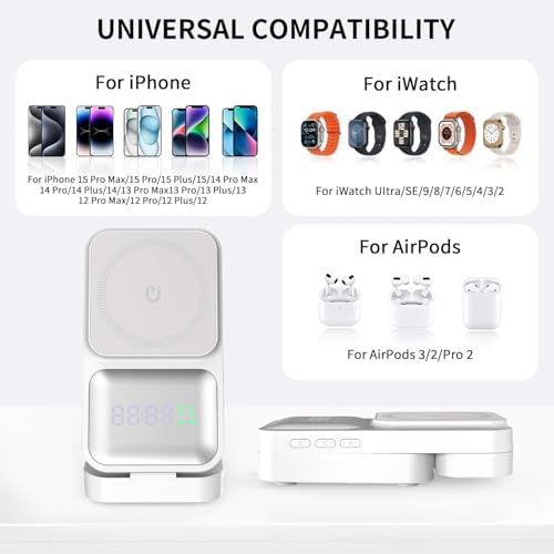 3-in-1 Wireless Charging Dock for Apple Watch, i Phone, and Air Pods – Fast, Efficient Multi-Device Charger Station for Enhanced Compatibility (Black)
