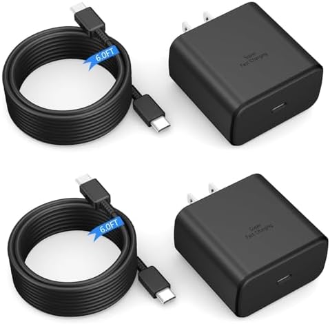 45 W Samsung USB-C Fast Charger & 6 FT Cable Combo for Galaxy S25 Ultra, S24, S23, S22, S21, S20 – High-Efficiency Type C Wall Adapter for i Pad Pro/Air/Mini & Android Devices – Ultimate Power Solution for Rapid Charging and Enhanced Compatibility