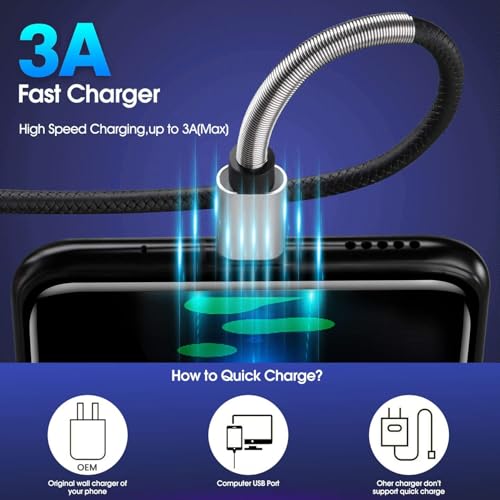 Cyven Premium 10 ft USB C Fast Charging Cable – 3-Pack High-Speed Type C Charger for Android Devices, Compatible with Samsung Galaxy S10, S9, S8 Plus – Enhanced Durability and Flexibility for Everyday Use
