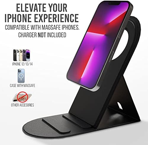 MagSafe Charger Stand – Modern Luxury Style, Compatible with iPhone 14, 13, 12 Series, Magnetic Mount, Black Faux Leather Finish – Enhanced Compatibility and Speed